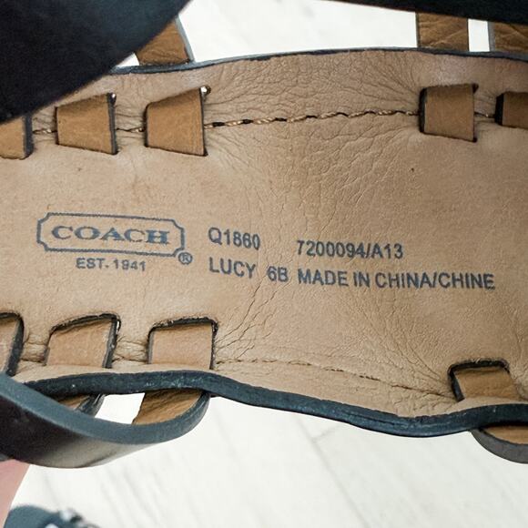 Coach Sandal Womens Size 6 Black Silver Lucy Gladiator Heeled Leather Sandal - Picture 6 of 7